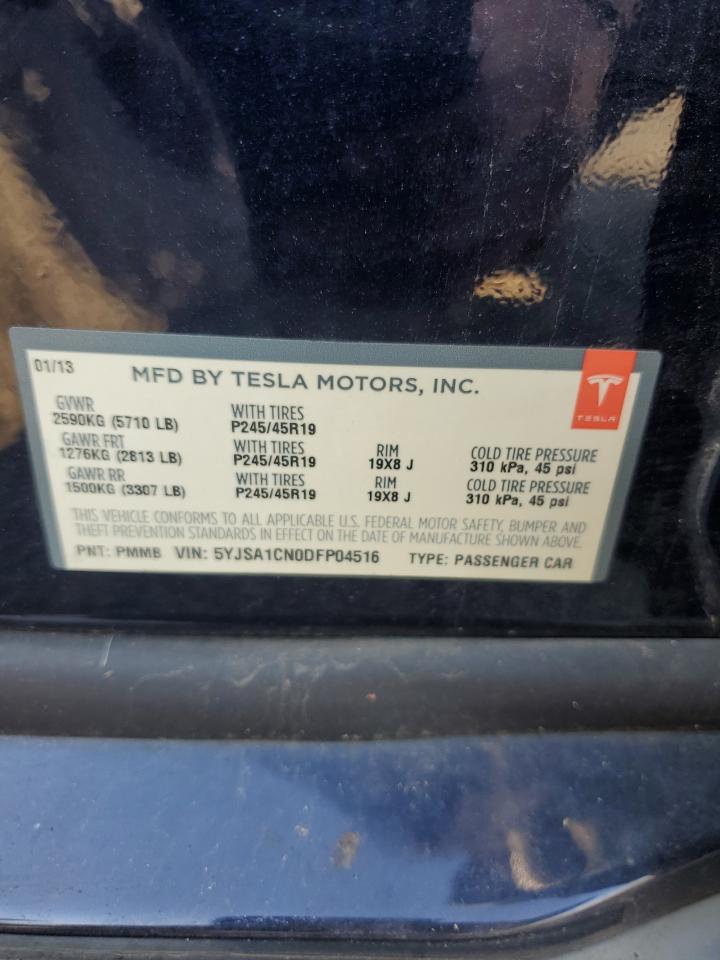 2013 Tesla Model S VIN: 5YJSA1CN0DFP04516 Lot: 78230724