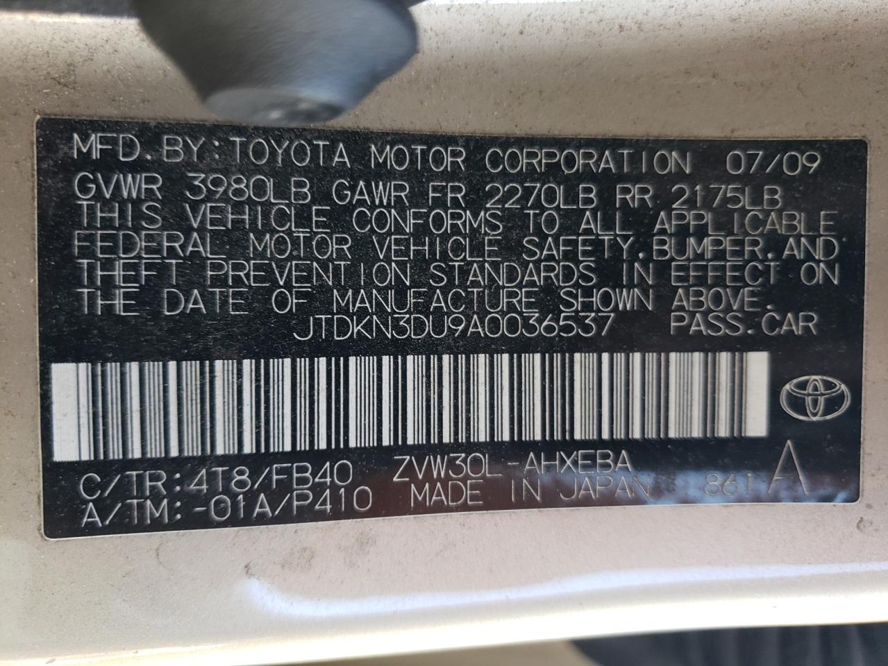 JTDKN3DU9A0036537 2010 Toyota Prius