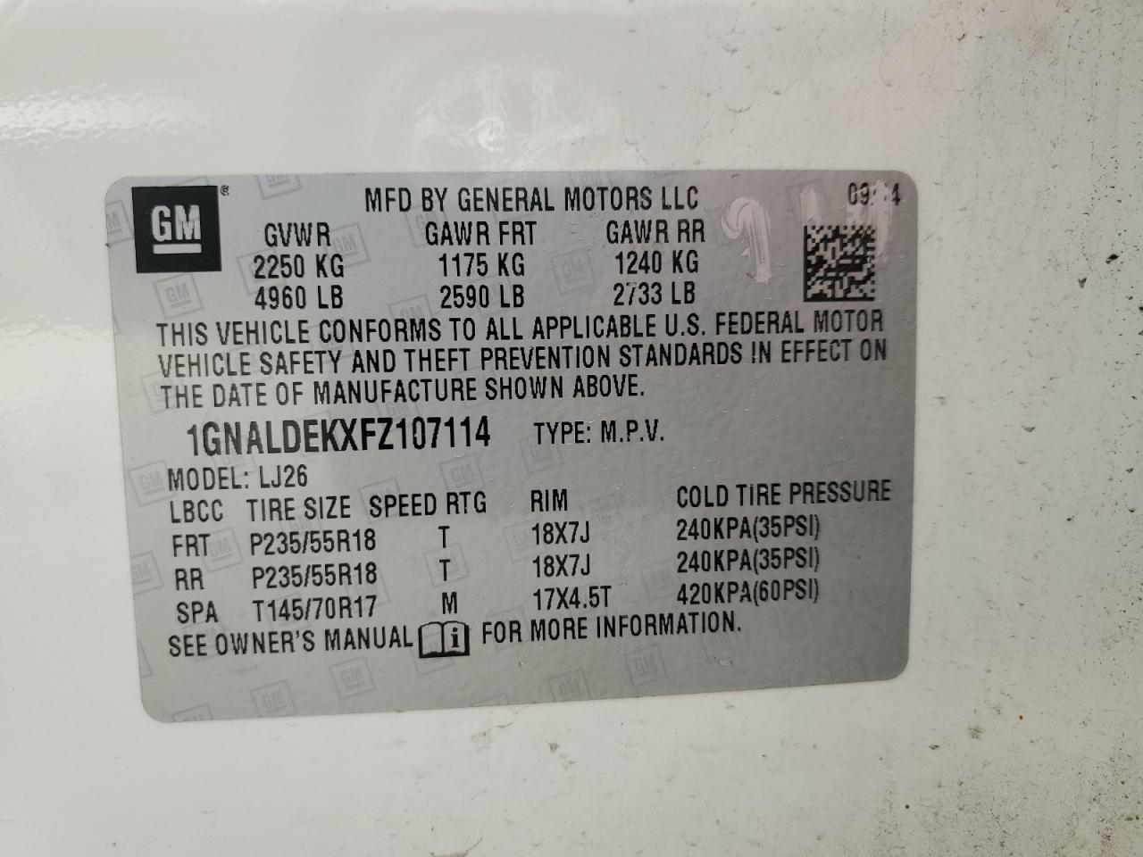 VIN 1GNALDEKXFZ107114 2015 CHEVROLET EQUINOX no.13