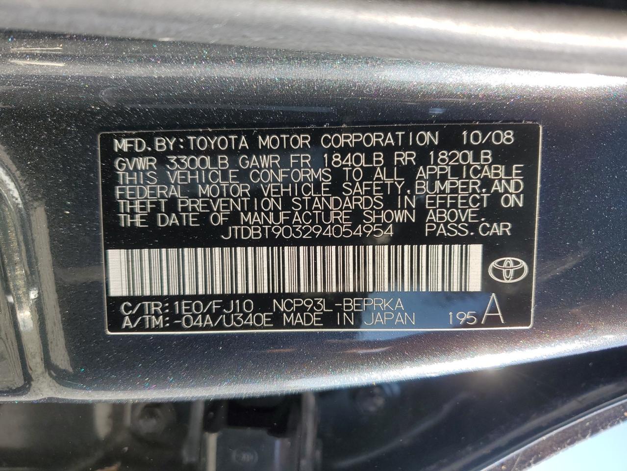 JTDBT903294054954 2009 Toyota Yaris