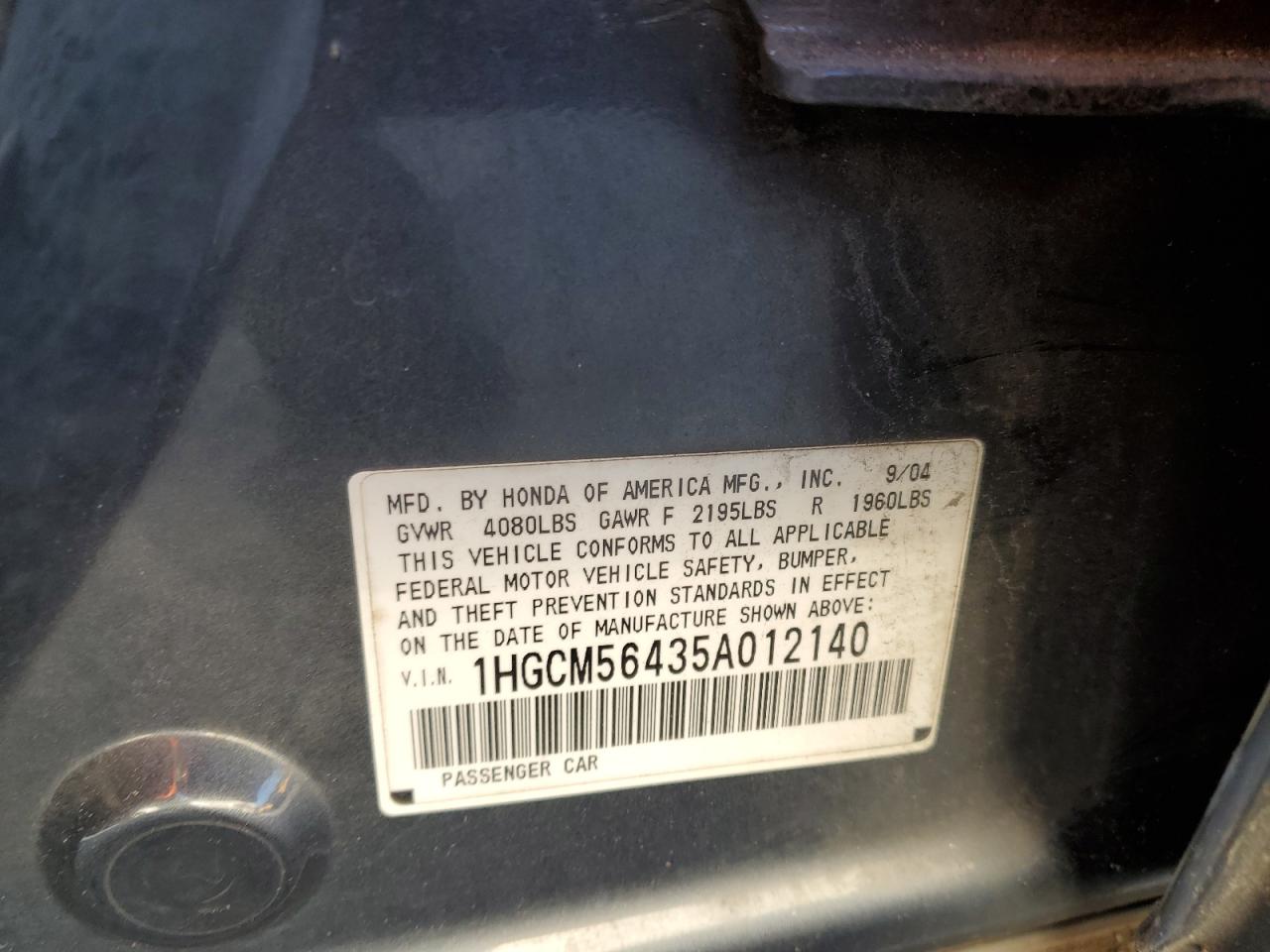 1HGCM56435A012140 2005 Honda Accord Lx