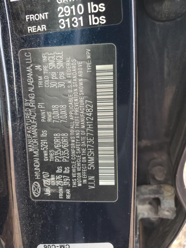 5NMSH73E77H124827 2007 Hyundai Santa Fe Se