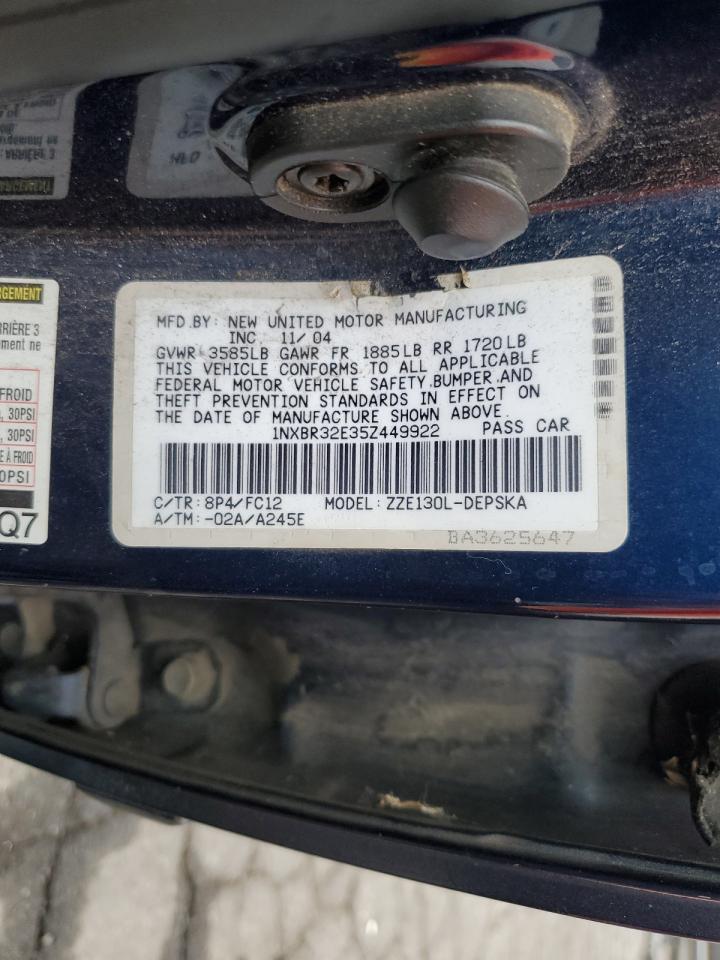 2005 Toyota Corolla Ce VIN: 1NXBR32E35Z449922 Lot: 75959224