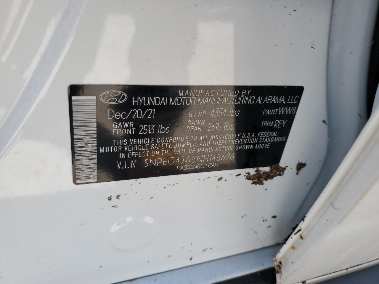 5NPEG4JA8NH148696 2022 Hyundai Sonata Se