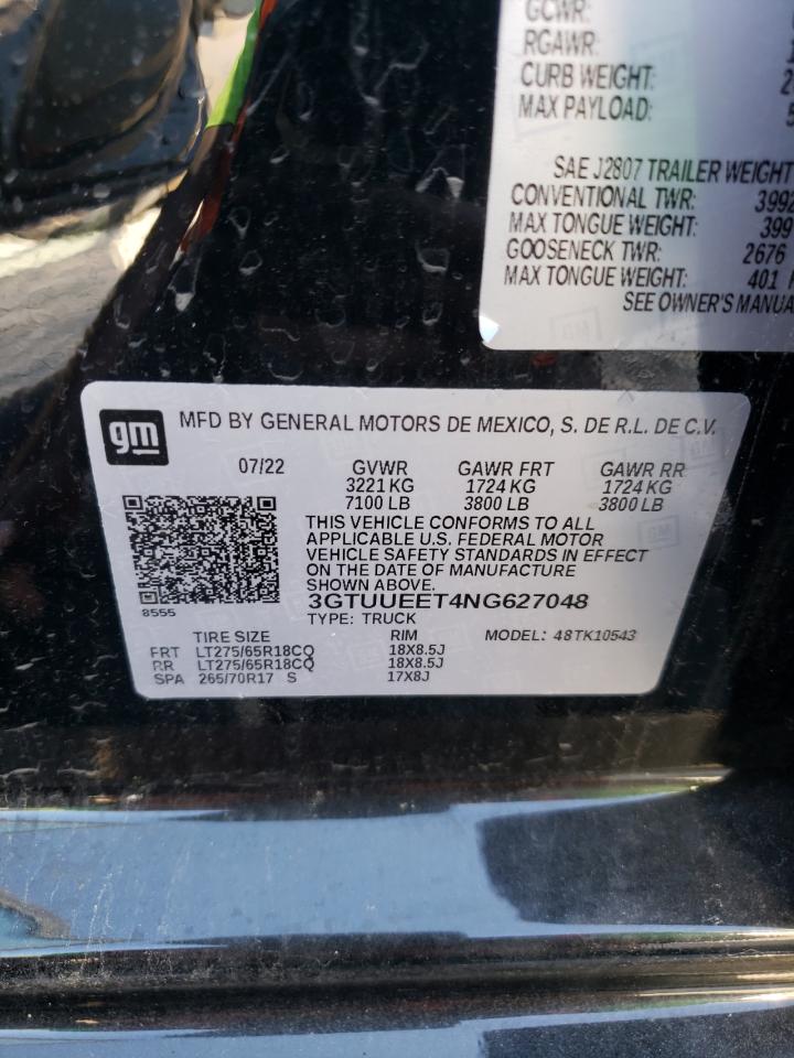 VIN 3GTUUEET4NG627048 2022 GMC SIERRA no.12