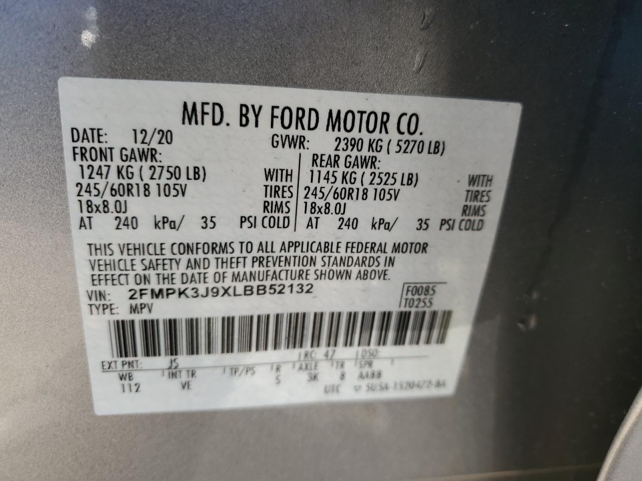 2FMPK3J9XLBB52132 2020 Ford Edge Sel