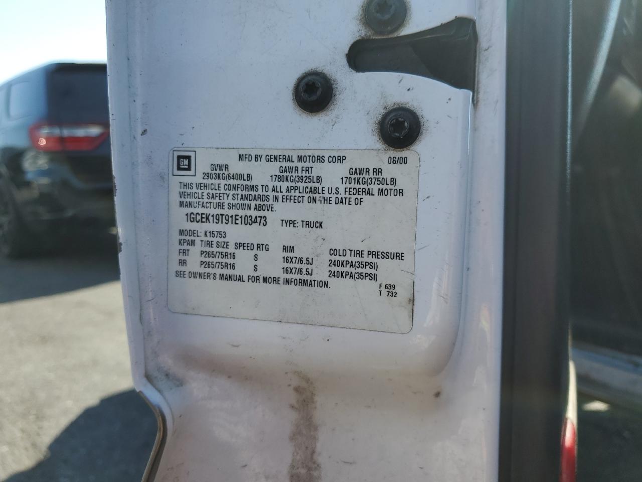 2001 Chevrolet Silverado K1500 VIN: 1GCEK19T91E103473 Lot: 72096724