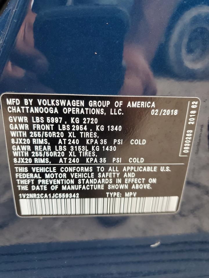 1V2NR2CA1JC559342 2018 Volkswagen Atlas Sel Premium