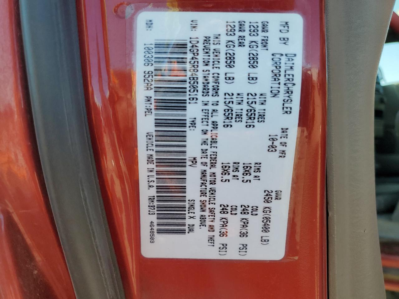 1D4GP45R84B505161 2004 Dodge Caravan Sxt