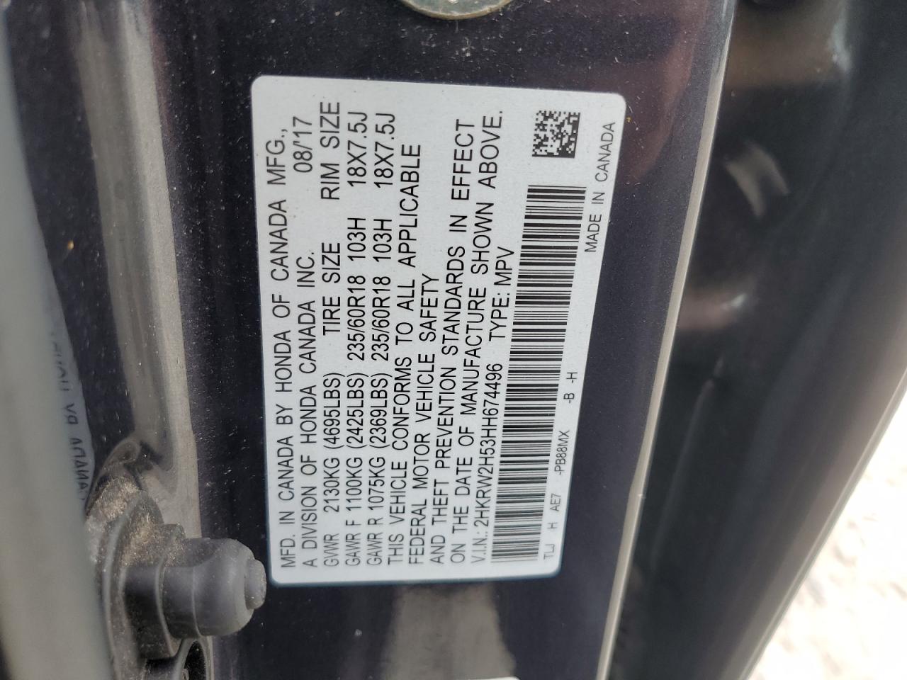 2HKRW2H53HH674496 2017 Honda Cr-V Ex