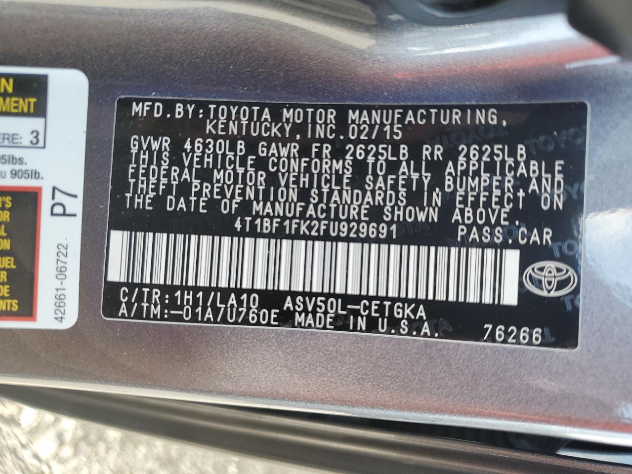 4T1BF1FK2FU929691 2015 Toyota Camry Le