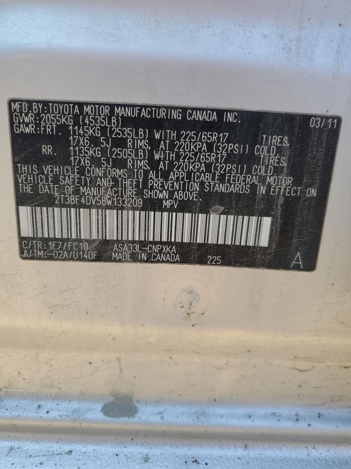 2011 Toyota Rav4 VIN: 2T3BF4DV5BW133209 Lot: 76782554