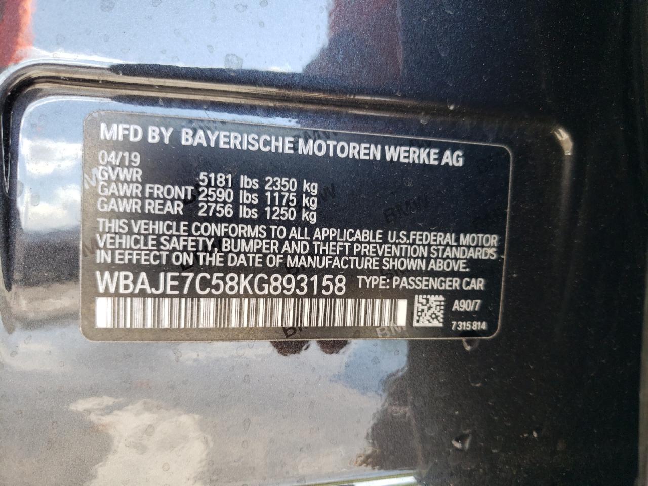 WBAJE7C58KG893158 2019 BMW 540 Xi