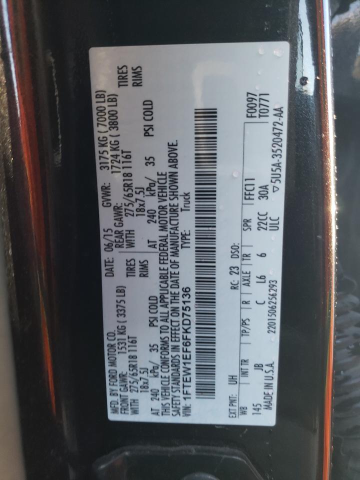 2015 Ford F150 Supercrew VIN: 1FTEW1EF6FKD75136 Lot: 73334994