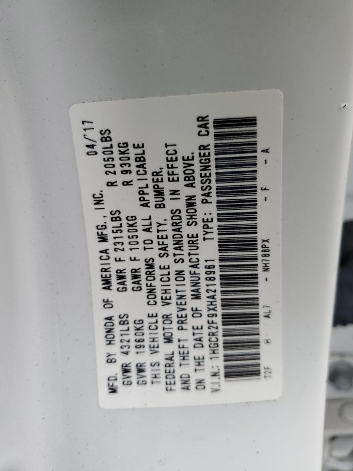 1HGCR2F9XHA218961 2017 Honda Accord Exl