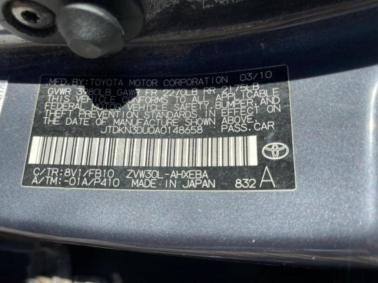 JTDKN3DU0A0148658 2010 Toyota Prius