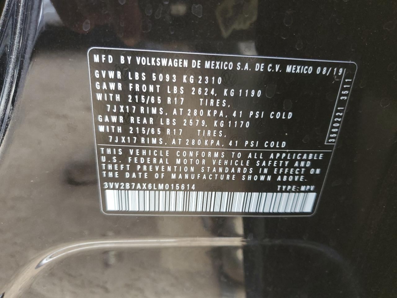 2020 Volkswagen Tiguan Se VIN: 3VV2B7AX6LM015614 Lot: 82806204