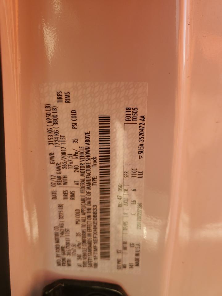 2017 Ford F150 VIN: 1FTMF1EFXHKE08833 Lot: 73419514