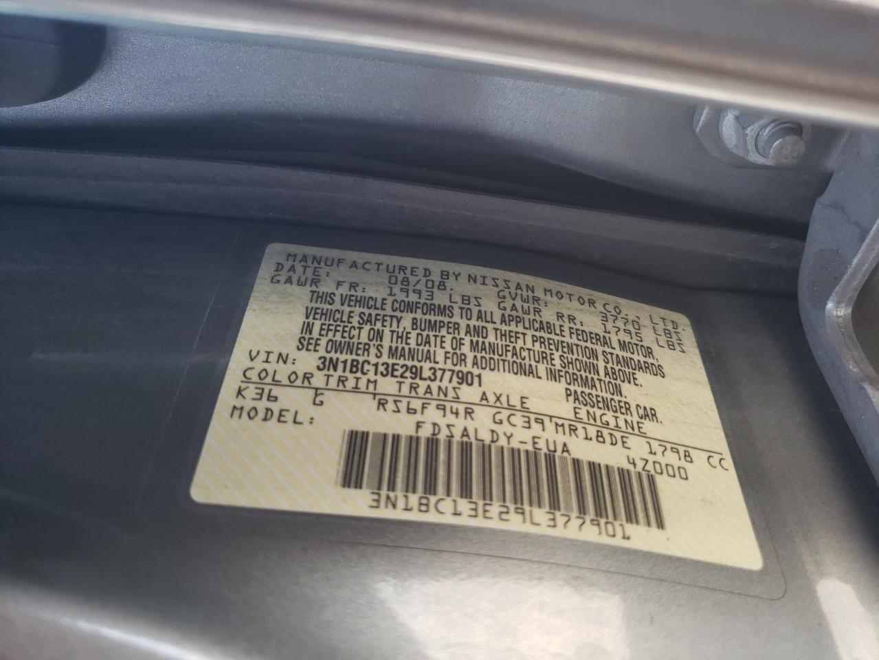 3N1BC13E29L377901 2009 Nissan Versa S