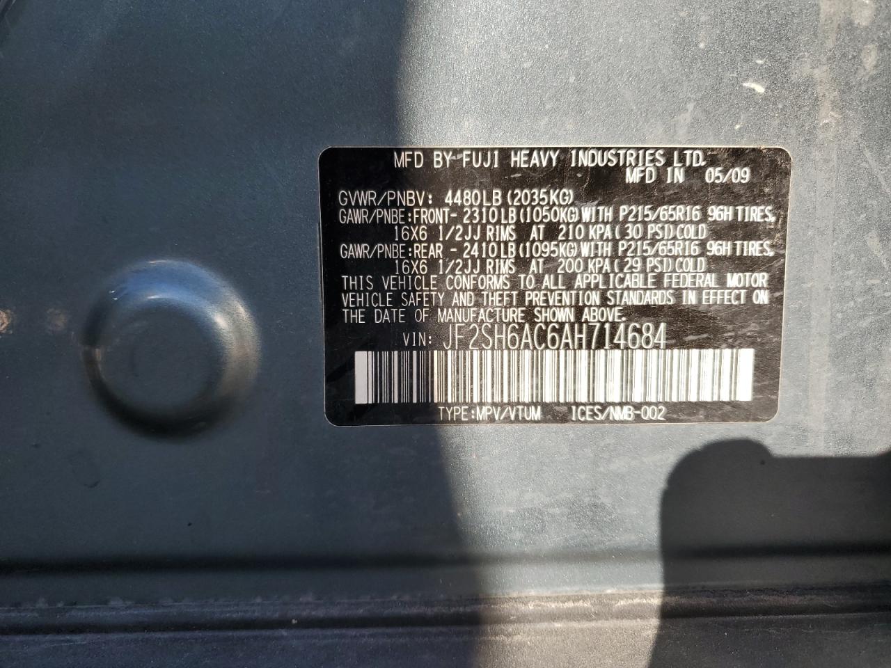 JF2SH6AC6AH714684 2010 Subaru Forester 2.5X