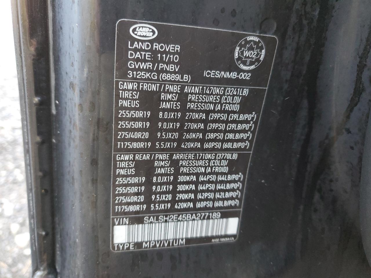 2011 Land Rover Range Rover Sport Sc VIN: SALSH2E45BA277189 Lot: 70638344