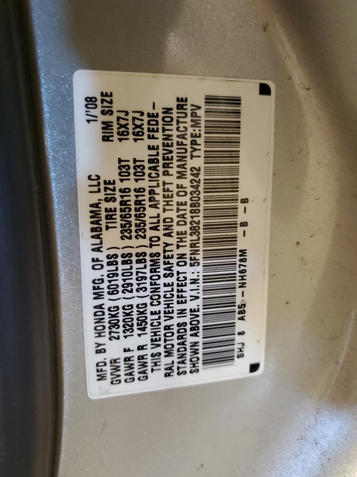 5FNRL38218B034242 2008 Honda Odyssey Lx