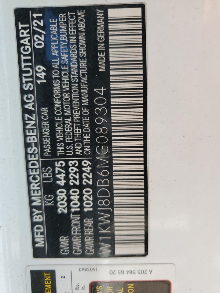 2021 Mercedes-Benz C 300 VIN: W1KWJ8DB6MG089304 Lot: 74920574