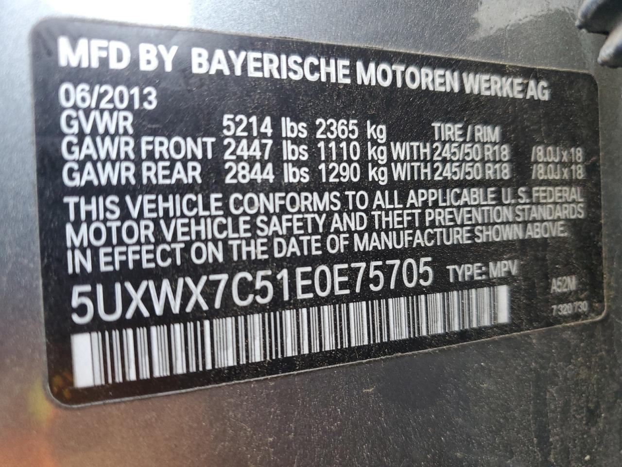 2014 BMW X3 xDrive35I VIN: 5UXWX7C51E0E75705 Lot: 74516534