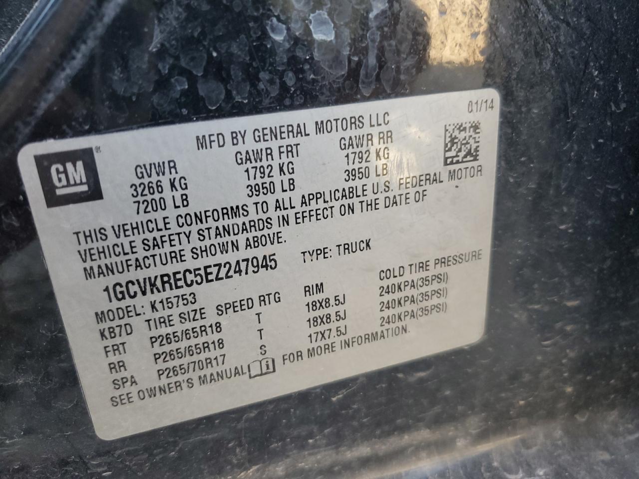 VIN 1GCVKREC5EZ247945 2014 CHEVROLET ALL Models no.12