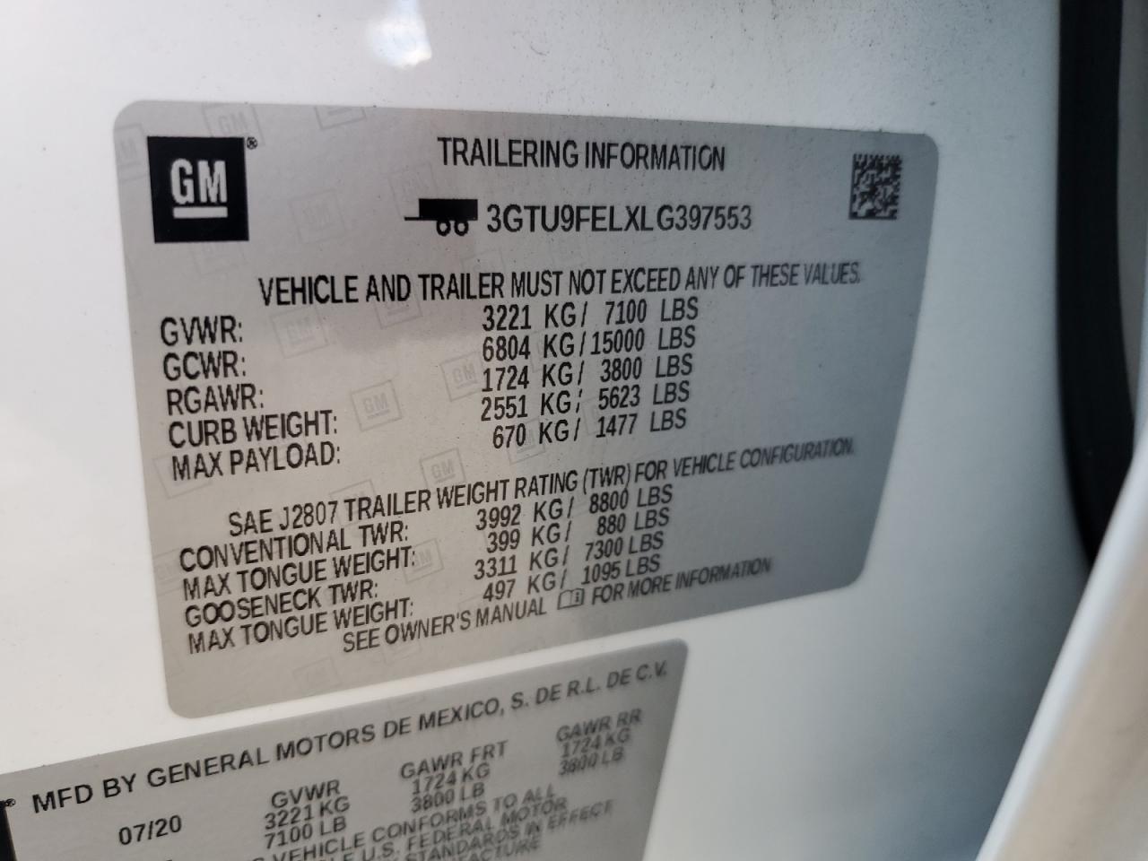 2020 GMC Sierra K1500 Denali VIN: 3GTU9FELXLG397553 Lot: 72436034