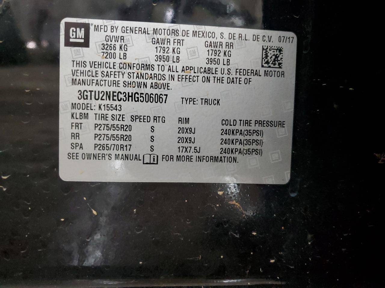 3GTU2NEC3HG506067 2017 GMC Sierra K1500 Slt