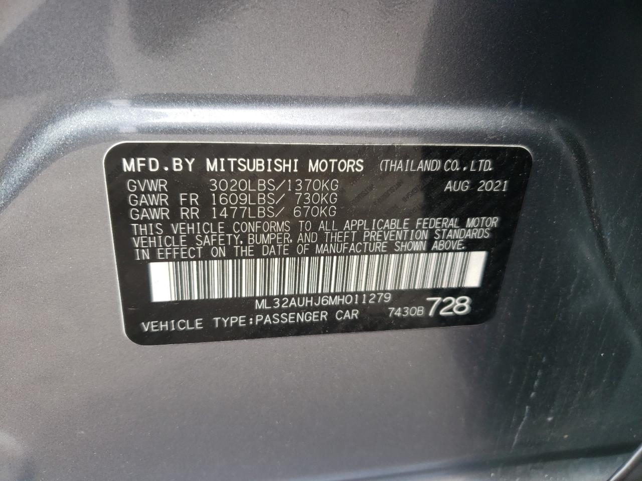 ML32AUHJ6MH011279 2021 Mitsubishi Mirage Es