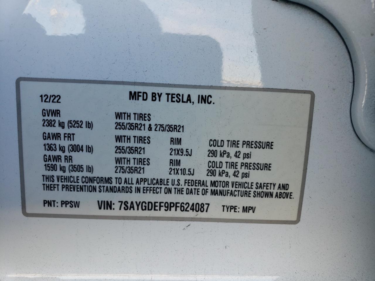 2023 Tesla Model Y VIN: 7SAYGDEF9PF624087 Lot: 74817674