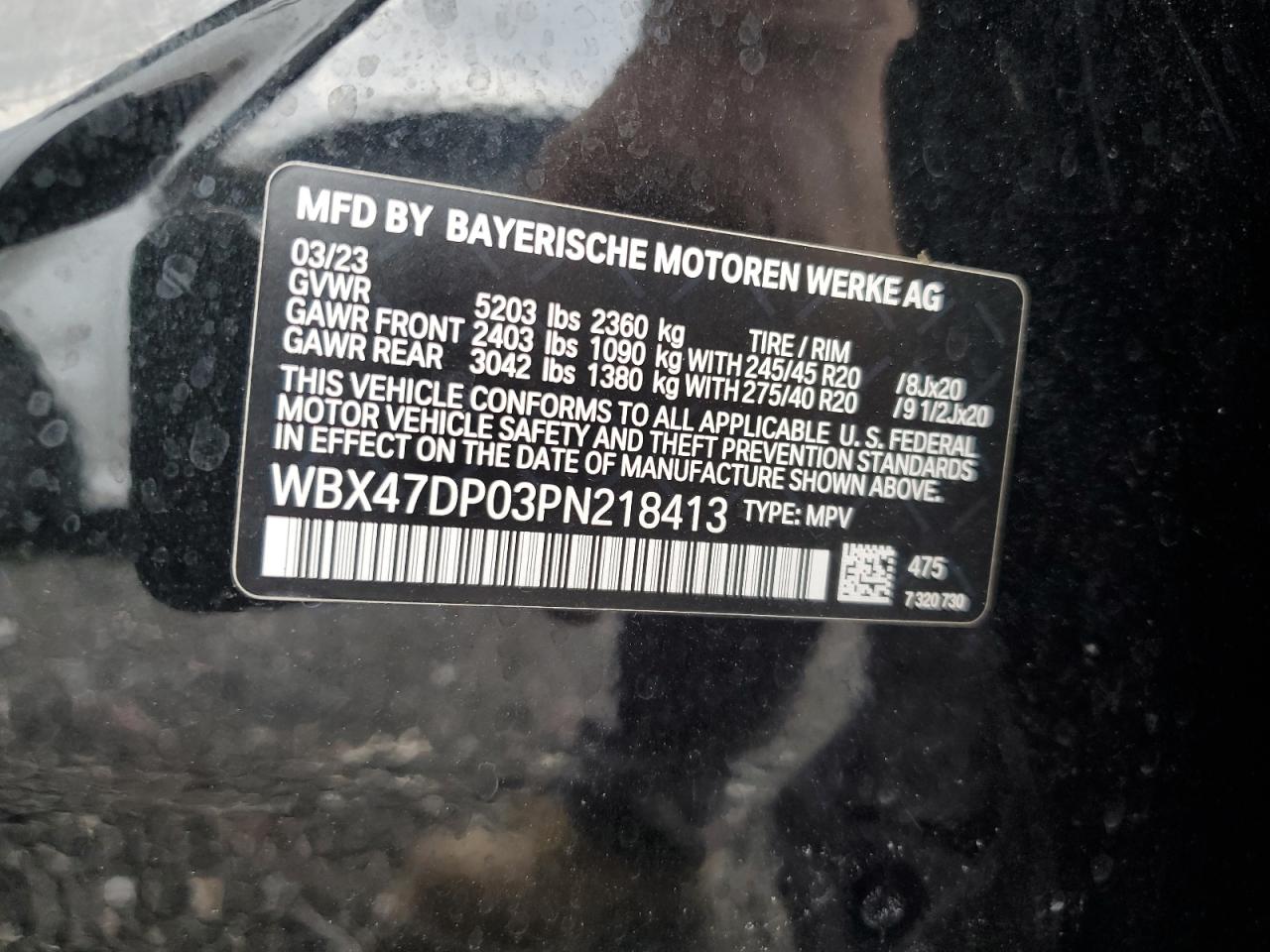 2023 BMW X3 Sdrive30I VIN: WBX47DP03PN218413 Lot: 78260254