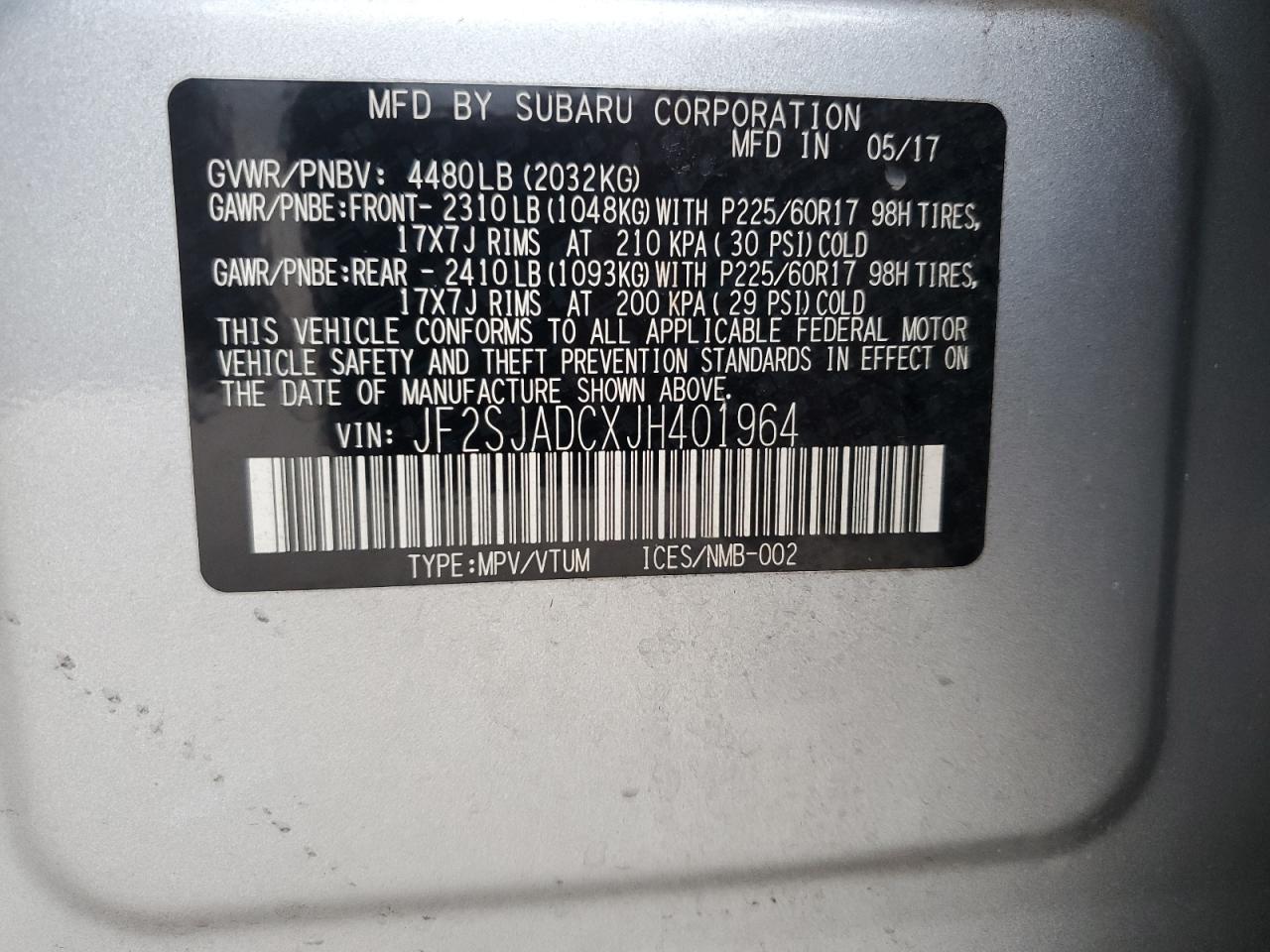 2018 Subaru Forester 2.5I Premium VIN: JF2SJADCXJH401964 Lot: 77694184