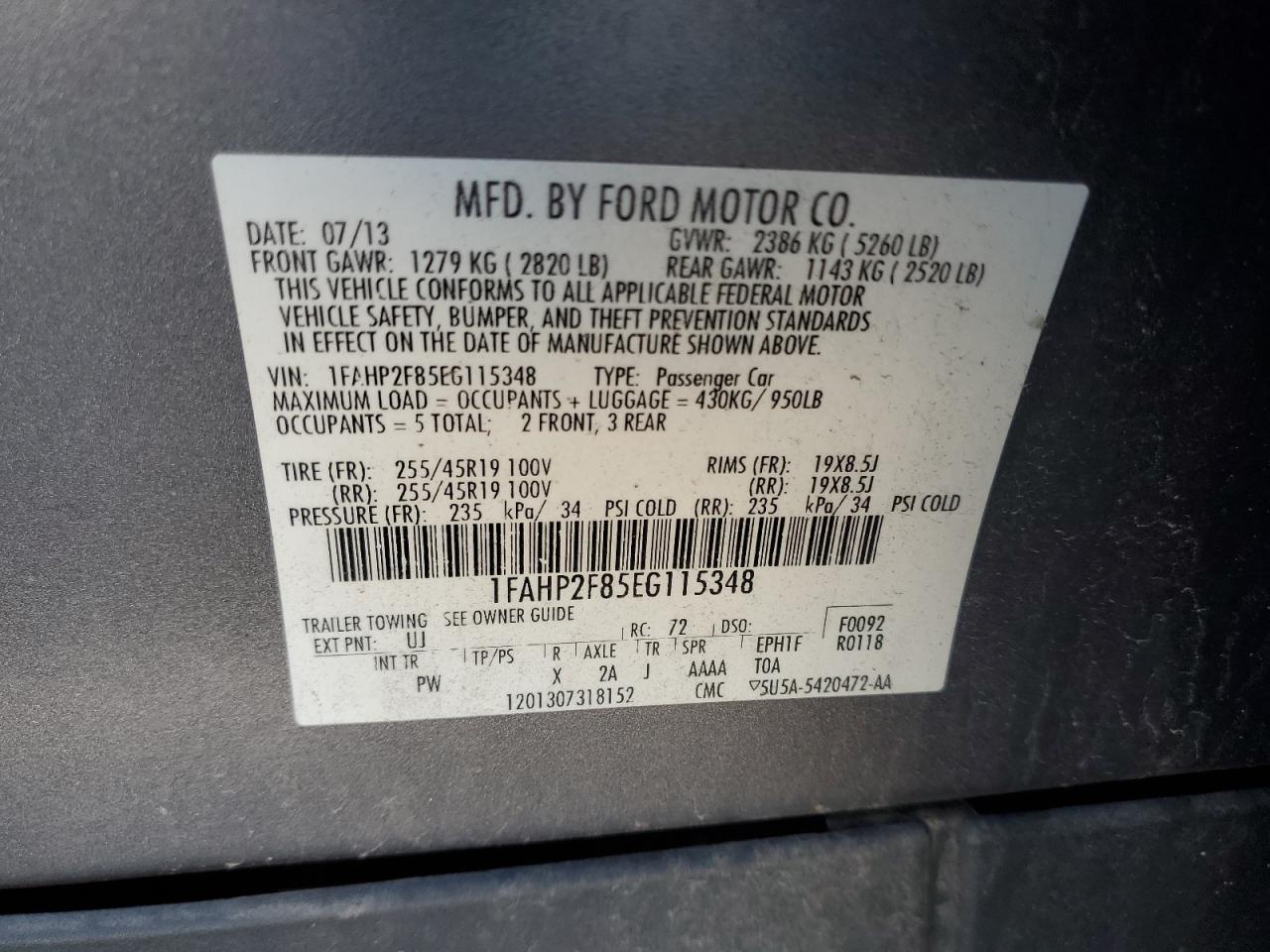 1FAHP2F85EG115348 2014 Ford Taurus Limited