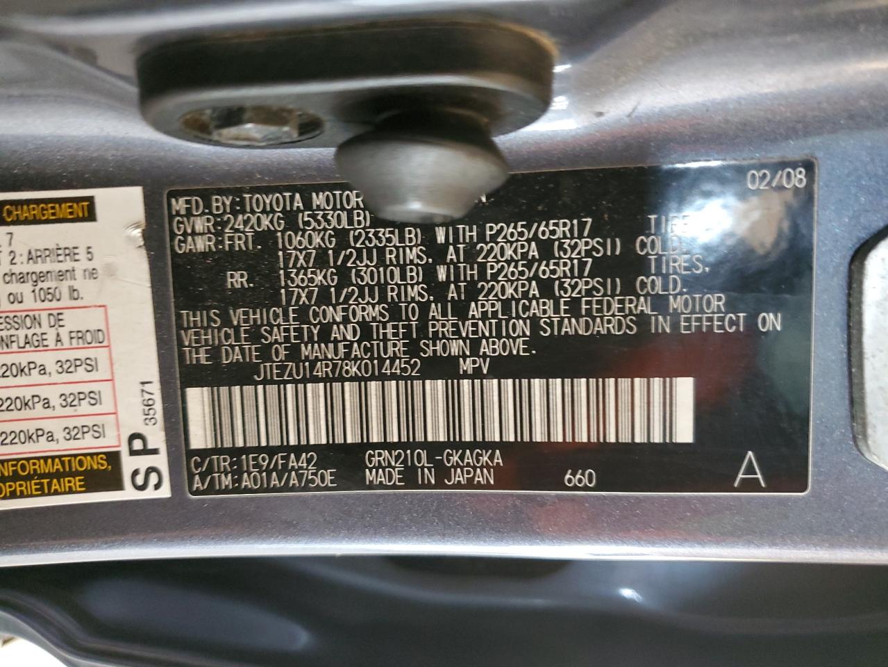 JTEZU14R78K014452 2008 Toyota 4Runner Sr5