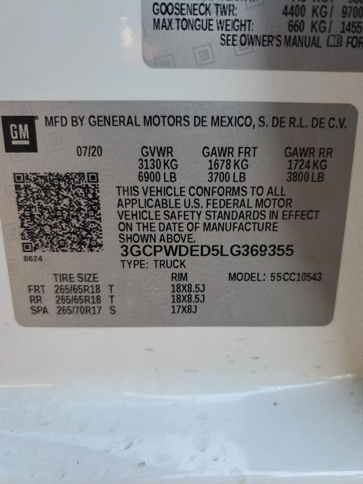 2020 Chevrolet Silverado C1500 Rst VIN: 3GCPWDED5LG369355 Lot: 74684554