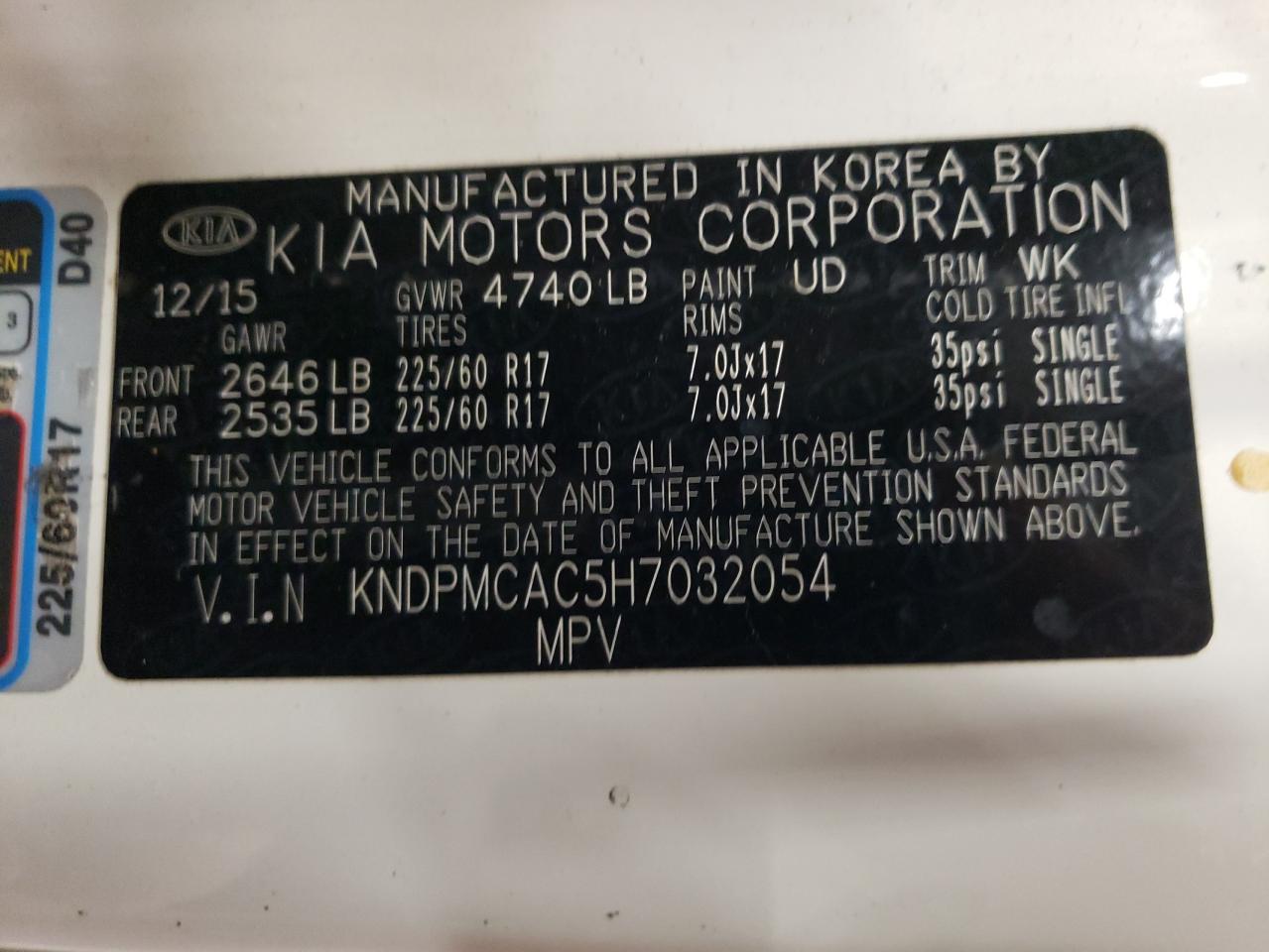 2017 Kia Sportage Lx VIN: KNDPMCAC5H7032054 Lot: 75206514
