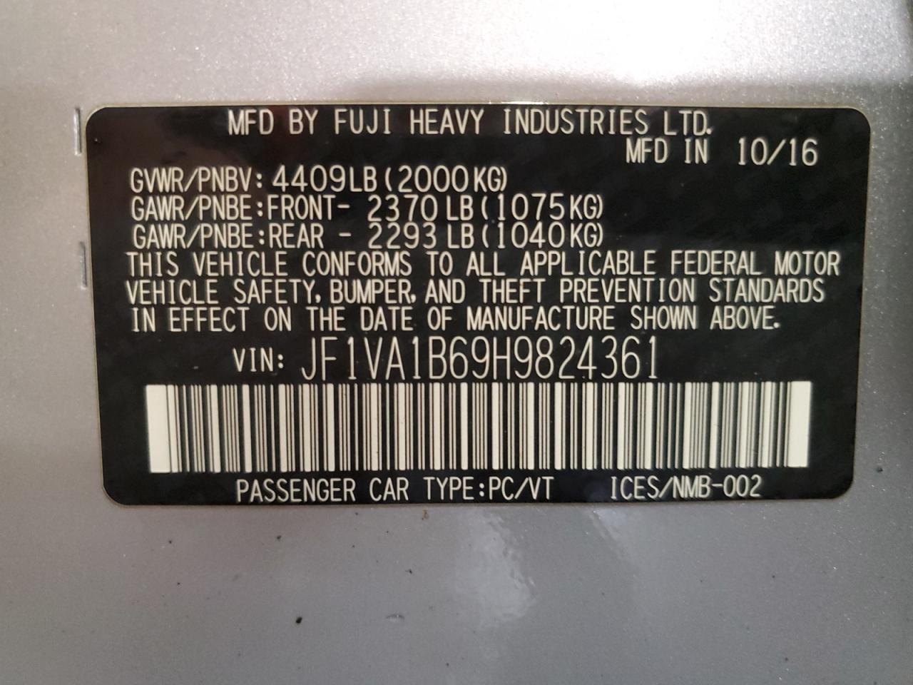 JF1VA1B69H9824361 2017 Subaru Wrx