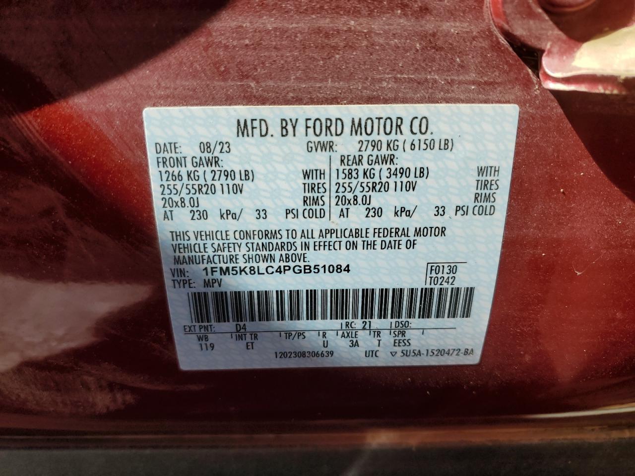 2023 Ford Explorer King Ranch VIN: 1FM5K8LC4PGB51084 Lot: 40573248