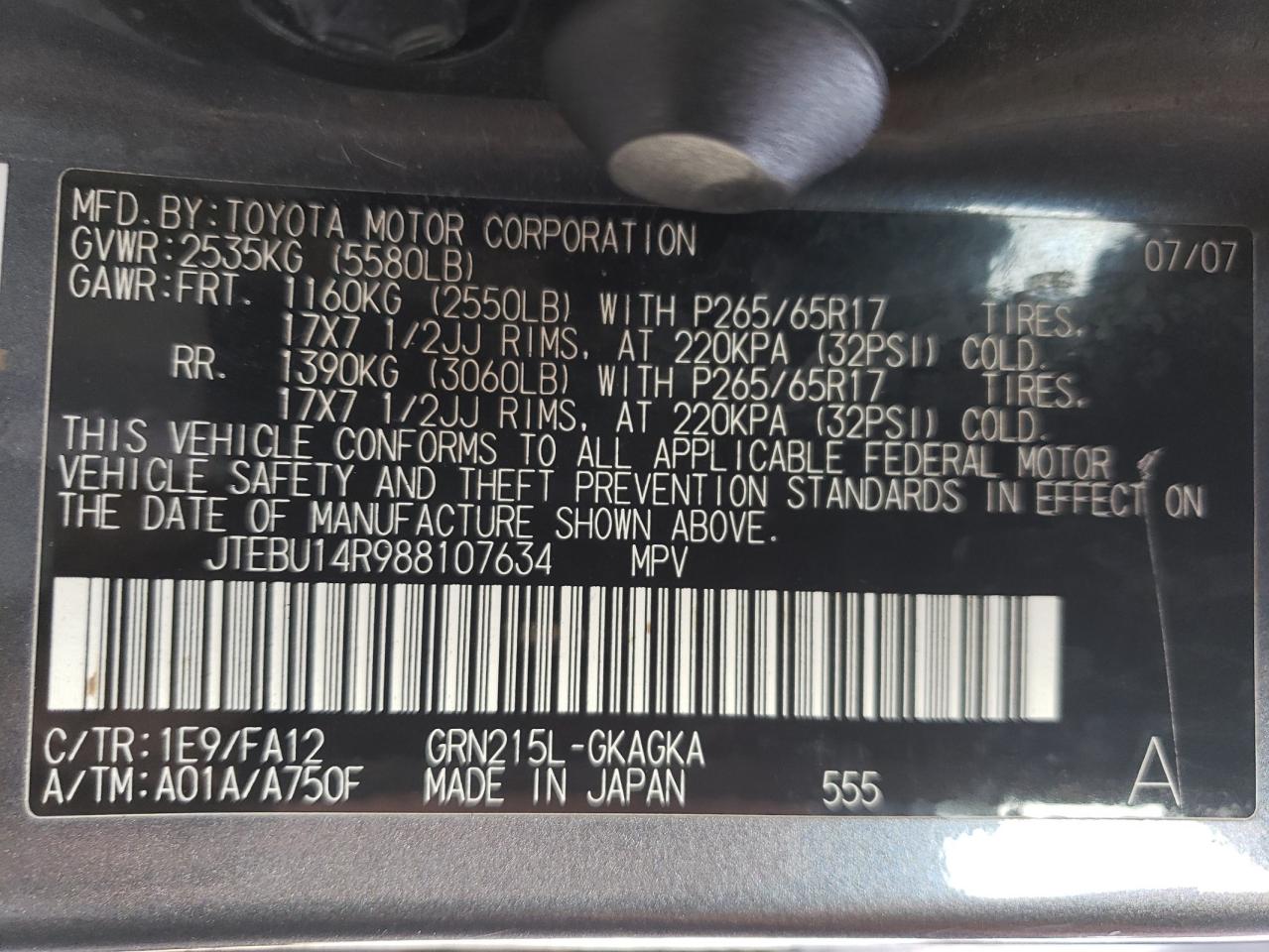 JTEBU14R988107634 2008 Toyota 4Runner Sr5