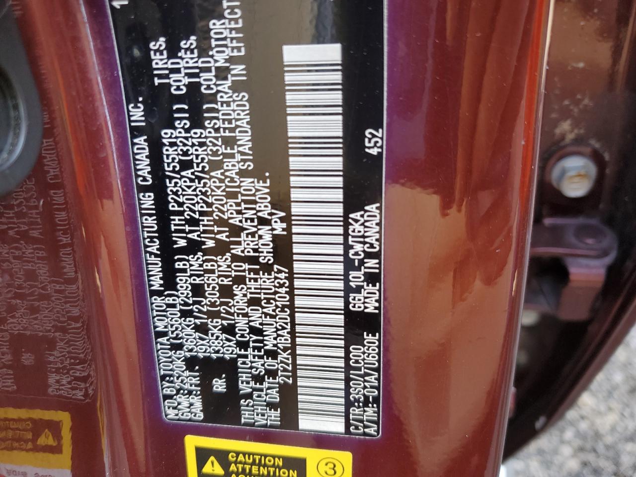 2013 Lexus Rx 350 VIN: 2T2ZK1BA2DC104347 Lot: 74945574