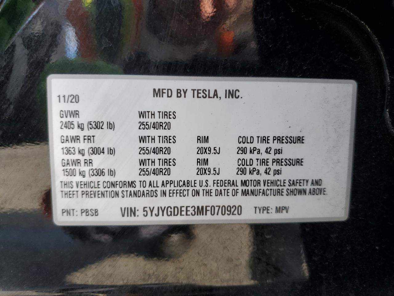 2021 Tesla Model Y VIN: 5YJYGDEE3MF070920 Lot: 78286094