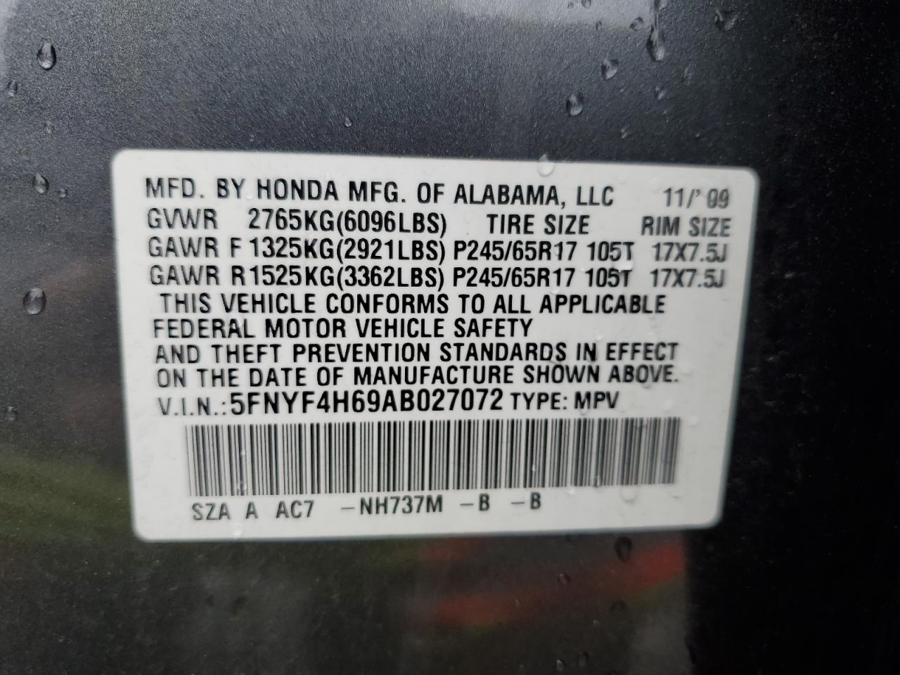 5FNYF4H69AB027072 2010 Honda Pilot Exl