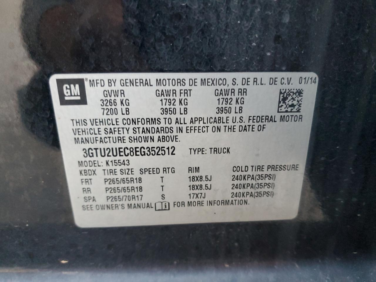 3GTU2UEC8EG352512 2014 GMC Sierra K1500 Sle