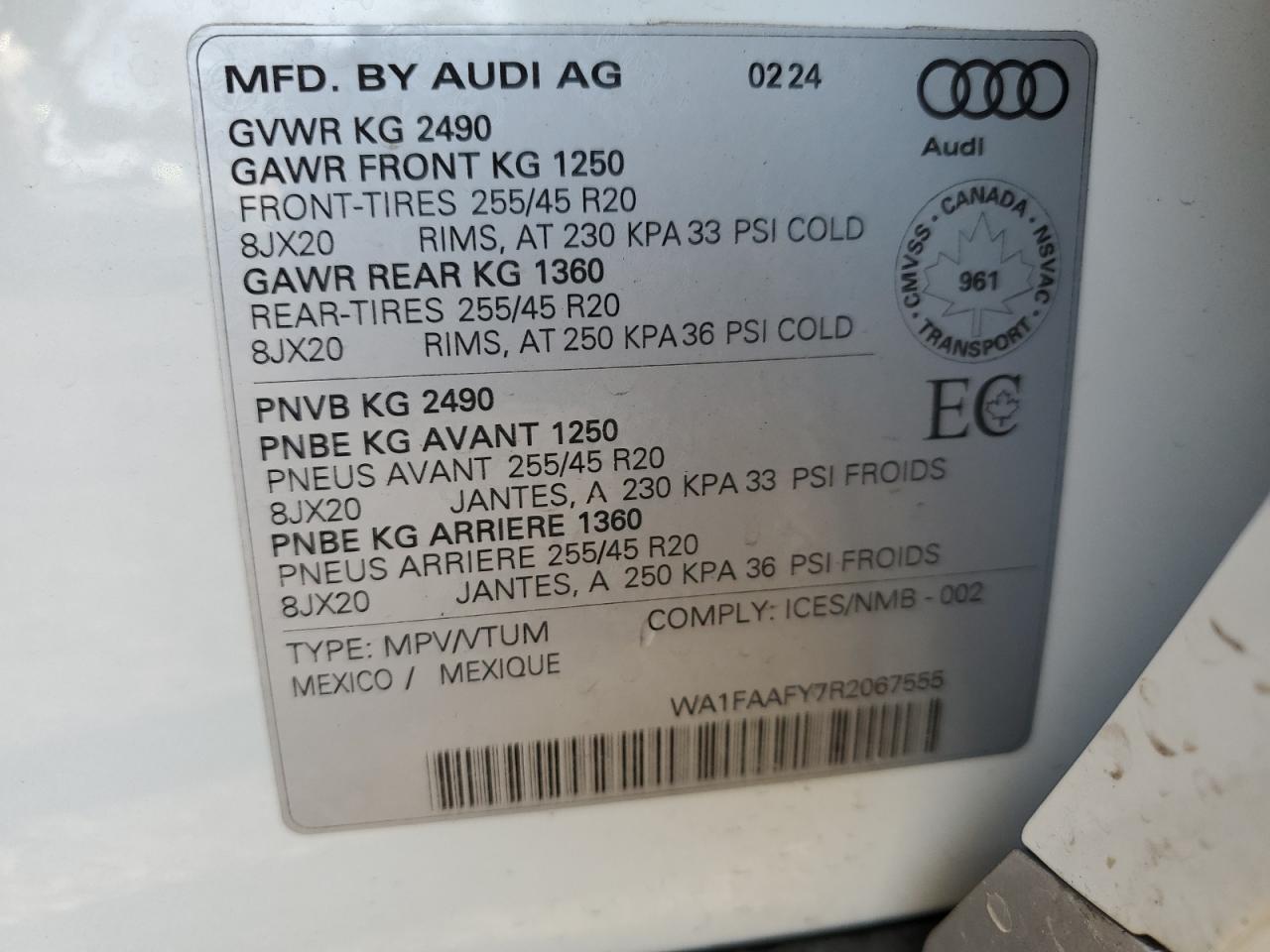 2024 Audi Q5 Prestige 45 VIN: WA1FAAFY7R2067555 Lot: 75398384