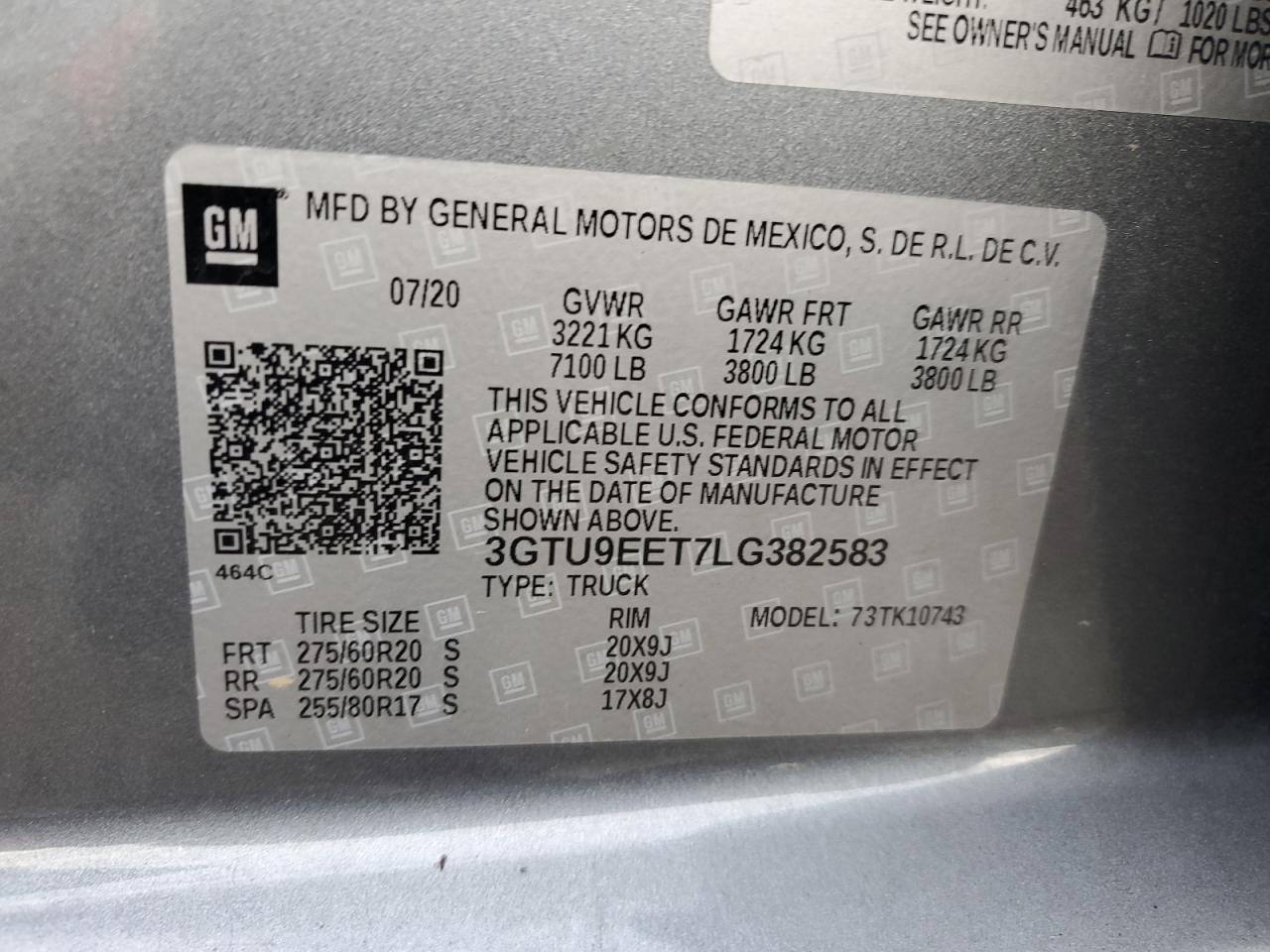 2020 GMC Sierra K1500 At4 VIN: 3GTU9EET7LG382583 Lot: 72927384