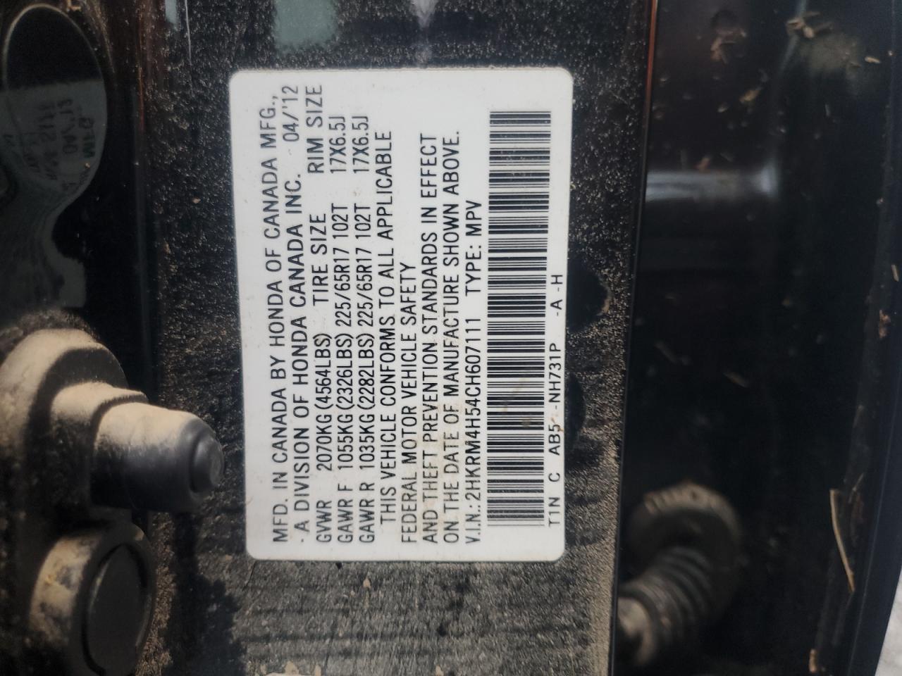 2HKRM4H54CH607111 2012 Honda Cr-V Ex