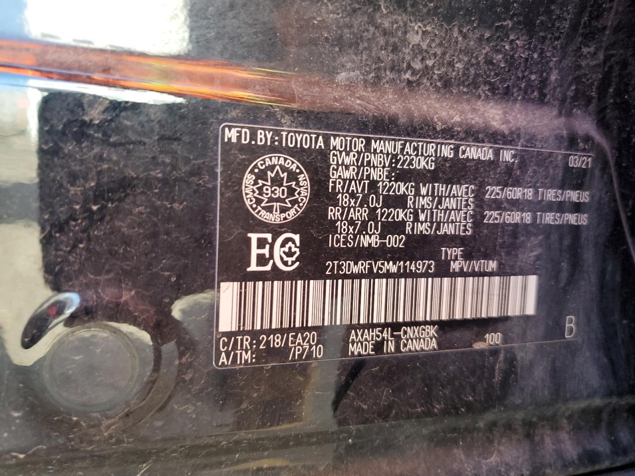 2021 Toyota Rav4 Limited VIN: 2T3DWRFV5MW114973 Lot: 76872404